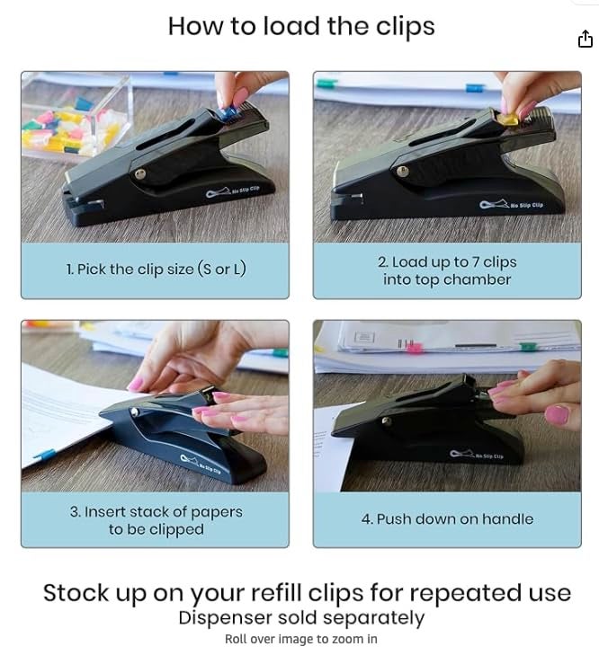 OfficeGoods No Slip Clip Staple Free Stapler - Revolutionary Clasp & Fastener for Documents & Reports - Holds 2 to 50 Pages Perfectly Without Staples - 40 Reusable Clips - Image 2